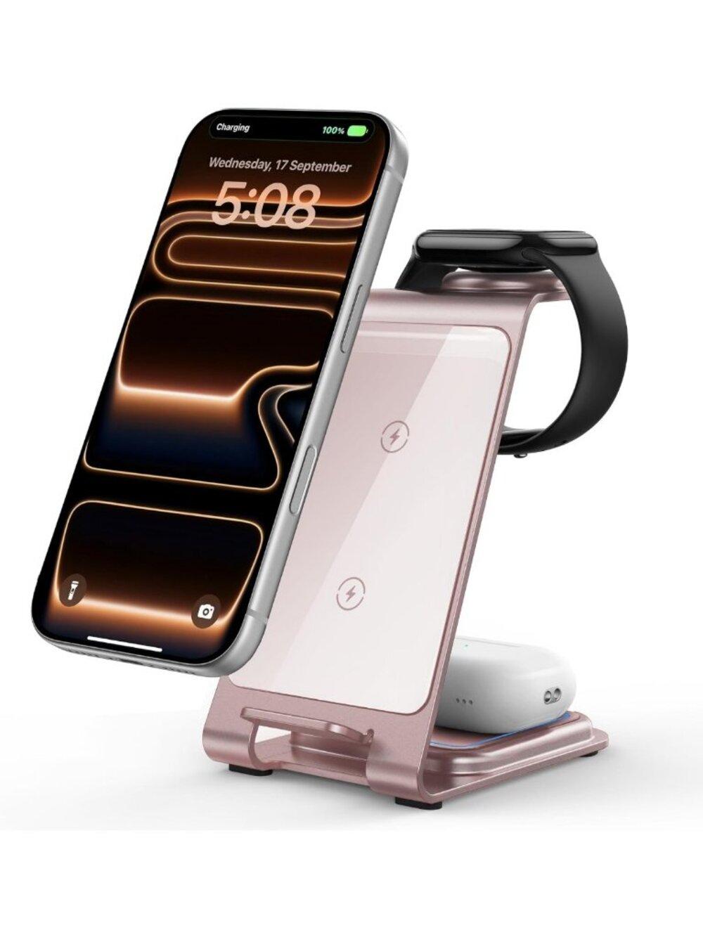 3-in-1 Wireless Charging Station for iPhone, Apple Watch & AirPods - Pink
